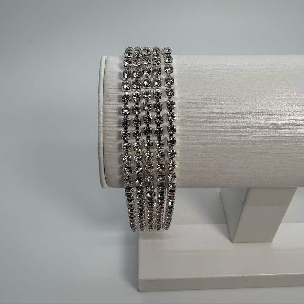 5 Row Crystal Rhinestone Tennis Silver Tone Pageant Prom Bracelet
